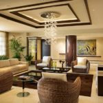Warm-living-room-with-intricate-ceiling-design-and-gentle-tones
